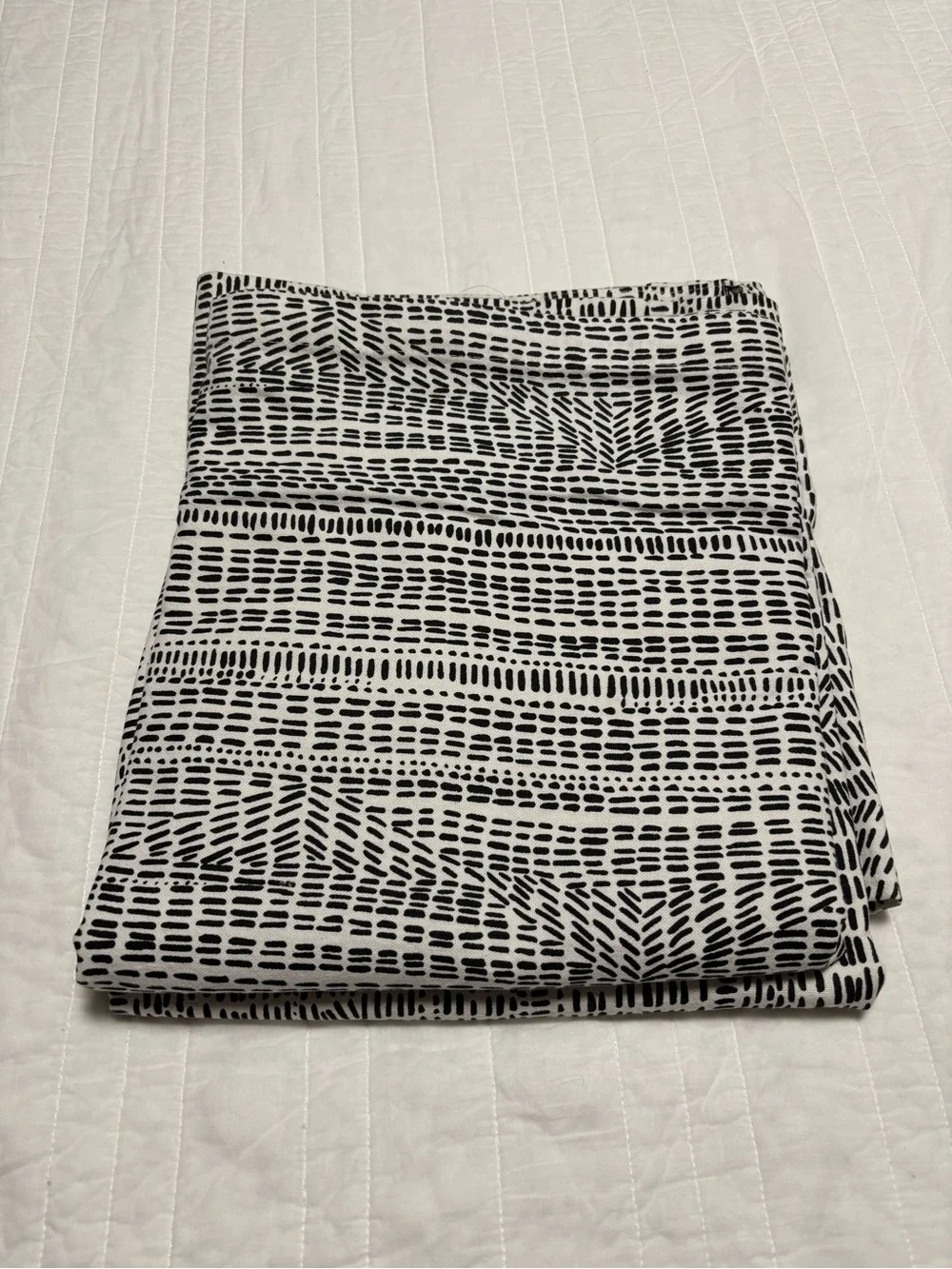 (2) West Elm Cotton Canvas Bomu Black White Geometric Dash Curtain Panels 48x84